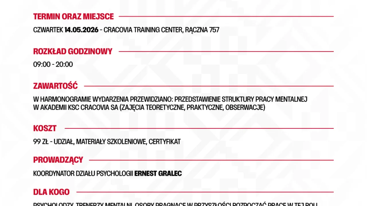 Staż dla psychologów i trenerów mentalnych w Akademii Cracovii