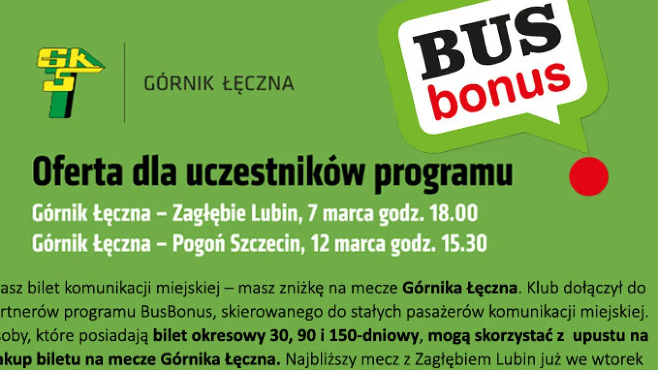 Górnik Łęczna dołączył do programu BusBonus